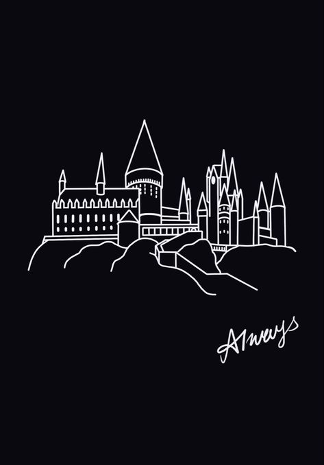 Hogwarts Castle Line Art, Hogwarts Silhouette Tattoo, Harry Potter Window Painting, Hogwarts Line Art, Hogwarts Stencil, Harry Potter Chalkboard Art, Hogwarts Sillouhette, Harry Potter Line Art, Hogwarts Outline