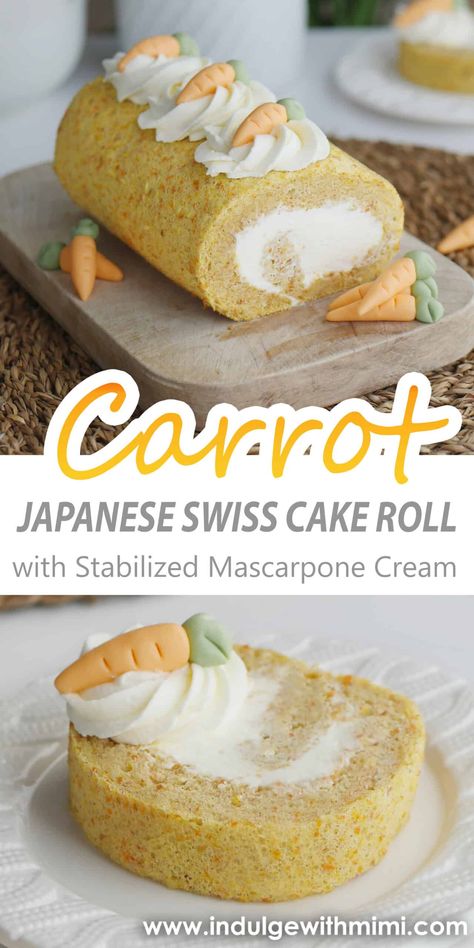 Carrot Cake Roll, Japanese Roll Cake, Mascarpone Whipped Cream, Swiss Roll Cakes, Swiss Cake, Swiss Roll Cake, Japanese Cake, Cake Base, Mascarpone Cream