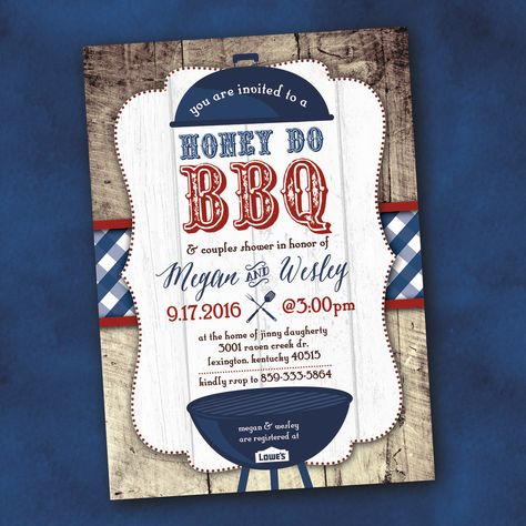 Honey Do Bbq Shower Ideas, Honey Do Shower Ideas, Couple Shower Themes, Barbeque Wedding, Couples Shower Themes, Honey Do Shower, Bbq Theme, Wedding Shower Invitation, Wedding Shower Themes