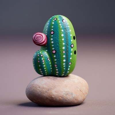 Rock Cactus Garden Painted Stones, Cactus Rocks Painted, Stacked Flower Pots, Cactus Rocks, Stone Cactus, Painted Rock Cactus, Rock Cactus, Faux Cactus, Diy Rock Art