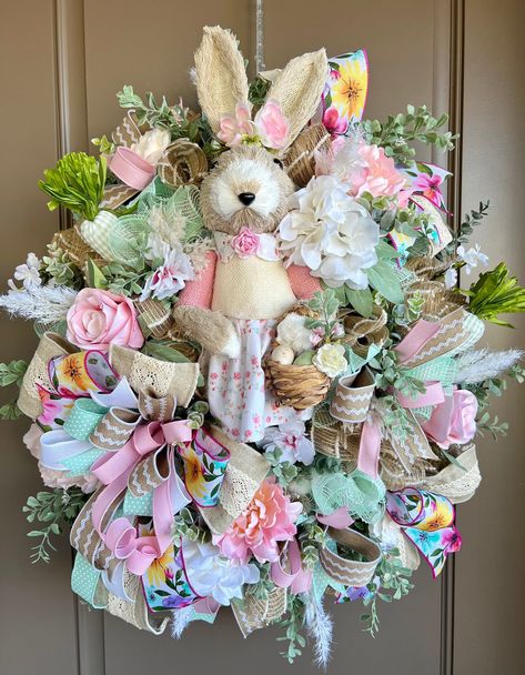 Bunny Easter Floral Wreath for front door, Spring Bunny Wreath, Floral Easter Decor, Farmhouse Easter Decor, Gift for Her, by CJsHeartfeltWreaths on Etsy Easter Front Porch Decor, Easter Decor Farmhouse, Easter Floral Wreath, Spring Bunny Wreath, Rabbit Wreath, Front Door Spring, Farmhouse Easter Decor, Porch Wreath, Holiday Wreaths Diy