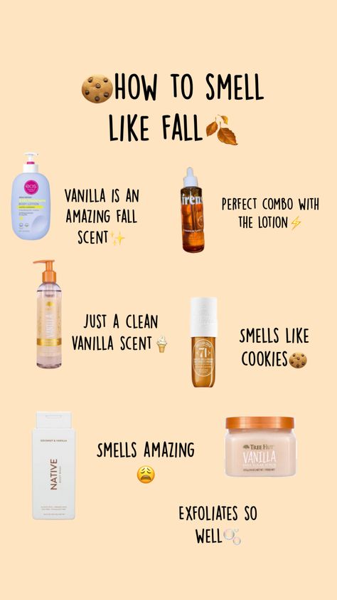 Fall Scented Body Wash, Fall Hygiene Products, Fall Shower Routine, Fall Body Care, Fall Perfume, Fall Smells, Scent Combos, Vanilla Smell, Autumn Skincare