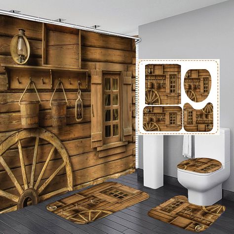 PRICES MAY VARY. 100% Polyester 👉【INCLUDING】1 PC Shower Curtain + 3 PCS Mats + 12 PCS/C-shaped Hooks. Ideal dimension 72’’(W)x72’’(L) suits for most people's needs. No liner is needed. 👉【VINTAGE WOODEN DOOR】High-definition graphic design printed with advanced non-fading technology. These vintage and rustic wooden door patterns are designed by our own excellent designers Jayden & Madge to provide you with the most fashionable design. 👉【GIFT TO YOURSELF】Amazing and practical gift for family, fr Rustic Antique Decor, Primitive House, Bathroom Shower Curtain Sets, Farmhouse Shower Curtain, Bathroom Mat Sets, Rustic Bathroom Designs, Wooden Pattern, Toilet Mat, Toilet Covers