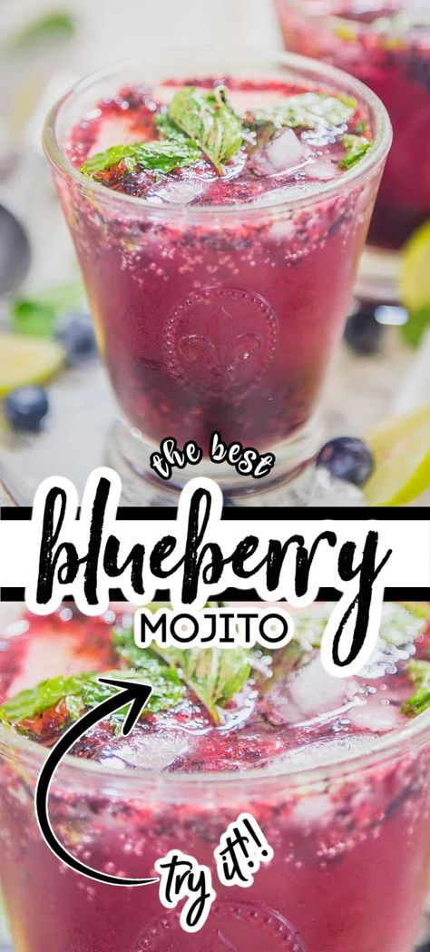 Blueberry Liquor, Fresh Summer Cocktails, Blueberry Mojito Recipe, Blueberry Mojito, Virgin Mojito, Drinks Table, Mojito Cocktail, Refreshing Cocktail, Mojito Recipe