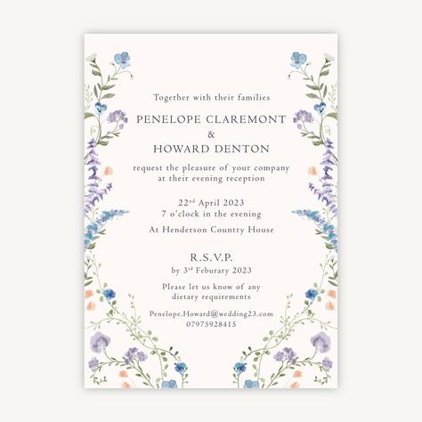 Regency Floral Evening/Reception Wedding Invitation - 60 Wedding Invitations Evening Wedding Invitations, Large Wedding Signs, Place Card Table Wedding, Folded Wedding Invitation, Evening Reception, Wedding Guest Book Sign, Reception Invitations, Custom Wedding Stationery, Wedding Table Plan