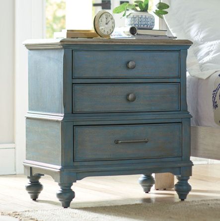 Nightstand Blue, American Drew Furniture, Comfortable Lifestyle, Blue Nightstands, Sleigh Bedroom Set, Panel Bedroom, Winter Furniture, Beautiful Dresser, Farm House Colors