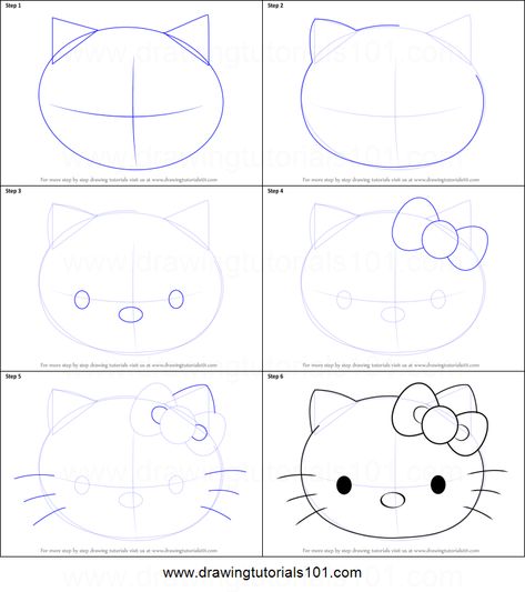 How to draw Hello Kitty face Printable Drawing Sheet by DrawingTutorials101.com Step By Step Hello Kitty Drawing, How Draw Hello Kitty, How To Draw Hello Kitty Face, How To Draw Sanrio Characters Easy, How To Draw A Hello Kitty, Hello Kitty Tutorial To Draw, Sanrio How To Draw, Hello Kitty Drawing Tutorial, How To Draw Kitty