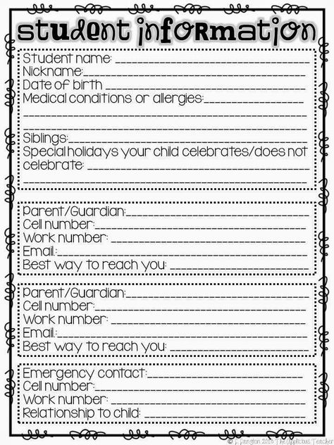 Parent Information Sheet Free, Student Information Sheet Preschool, Student Information Sheet Elementary, Student Info Sheet, Second Week Of School, Student Information Form, Parent Teacher Conference Forms, Student Information Sheet, Student Folders