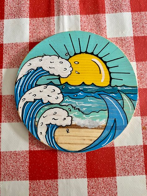 Hand Painted Coaster Ideas, Round Canvas Painting Ideas Easy, Circular Canvas Painting, Hand Painted Coasters, Wood Art Diy, Circle Canvas, Clock Painting, Wood Slice Art, Small Canvas Paintings