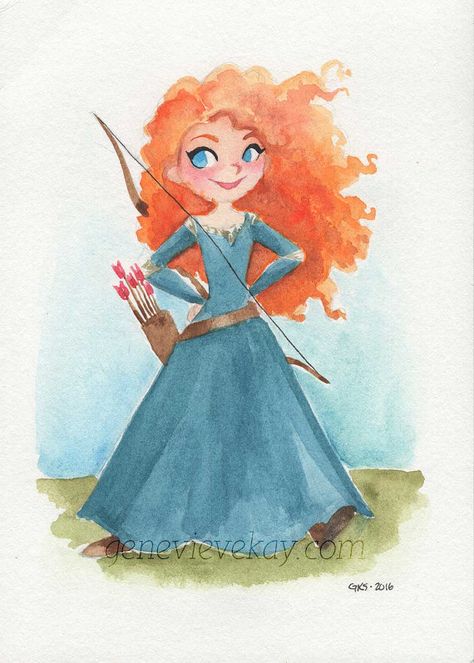 Merida Watercolor, Merida Disney, Brave Merida, Brave Princess, Princess Painting, Princess Adventure, Koi Watercolor, Pocket Princesses, Traditional Media