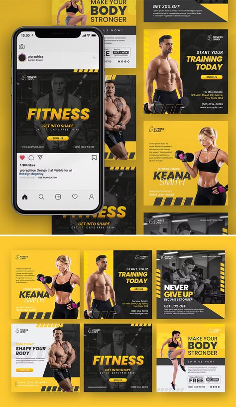 Fitness Instagram Post, Instagram Layout Ideas, Gym Center, Fitness Marketing, Shape Fitness, Gym Poster, Social Design, Workout Posters, Instagram Template Design