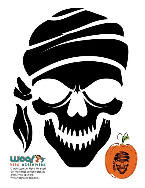 Pirate Skeleton Pumpkin Template | Woo! Jr. Kids Activities Skeleton Pumpkin Carving, Pumpkin Drawings, Pumpkin Face Templates, Printable Pumpkin Carving Stencils, Pumpkin Templates, Pirate Pumpkin, Skull Template, Printable Pumpkin Stencils, Halloween Pumpkin Stencils