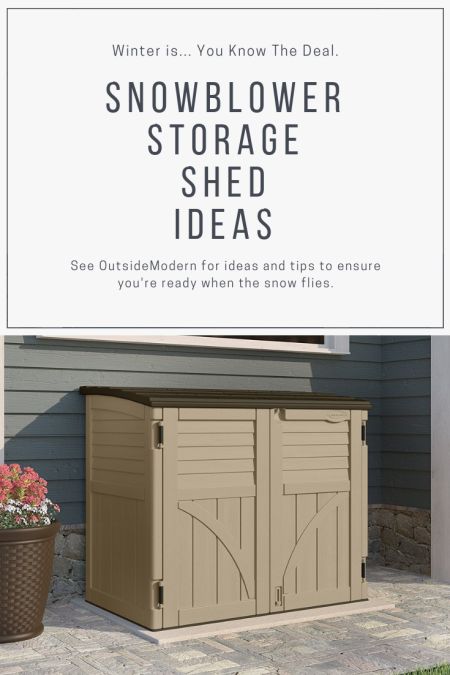 Snowblower Storage Shed Ideas. Snow blower storage, tools, arrangement, and reviews. Snow Blower Storage Ideas, Snow Blower Storage, Snowblower Storage, Blower Storage, Storage Shed Ideas, Patio Organization, Corner Sheds, Resin Sheds, Shed Makeover