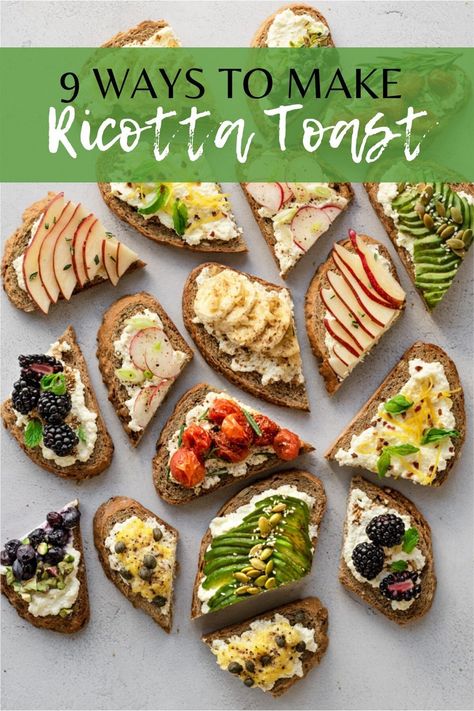 Fancy Toast, Healthy Toast, Ricotta Toast, Healthy Appetizer, Ricotta Recipes, Honey Toast, Quick Breakfast Recipes, Toast Toppings, Second Breakfast