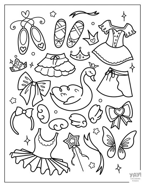 Ballet doodle page with tutus, pointe shoes, bows, and more. All coloring pages are free to download. You can color on paper, or digitally in Procreate. Ballerina coloring pages are perfect for kids and adults who love cute coloring pages! Free Ballerina Printables, Dance Crafts For Preschoolers, Dance Coloring Pages Free Printable, Ballerina Coloring Pages Free Printable, Ballet Crafts For Kids, Ballet Printables, Bow Coloring Pages, Ballet Coloring Pages, Ballet Doodles