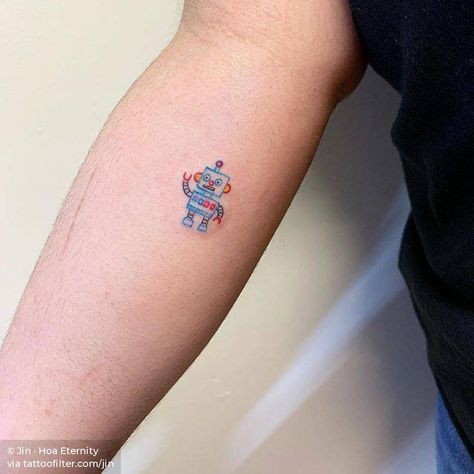 Toy Robot Tattoo, Cute Robot Tattoo, Robot Tattoos, Illustrative Tattoos, Robot Tattoo, Tattoo Number, Stick Poke Tattoo, Tattoos Inspo, Ribcage Tattoo