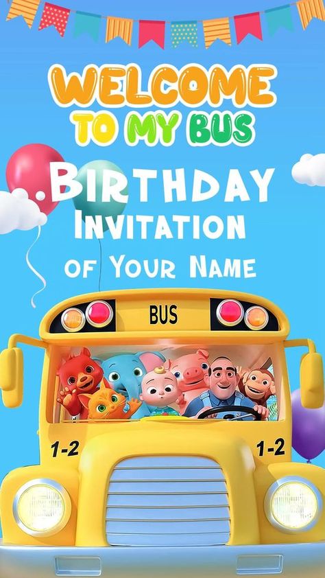 2 Birthday Invitations, Wheel On The Bus, Bday Invitation Card, Kids Birthday Invitation Card, Baby Birthday Invitation Card, First Birthday Invitation Cards, Create Birthday Invitations, Digital Invitations Birthday, Make Birthday Invitations