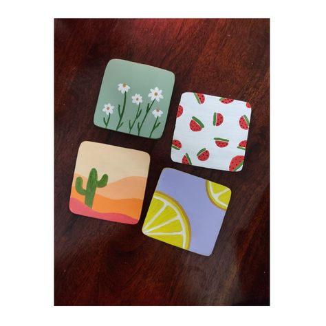 Pottery Painting Tile Ideas, Easy Tile Painting Art, Mdf Coasters Diy, Easy Clay Coasters, Diy Coasters Paint, Magnet Canvas Painting, Coaster Ceramic Ideas, Coaster Drawing Ideas, Paint Coasters Diy