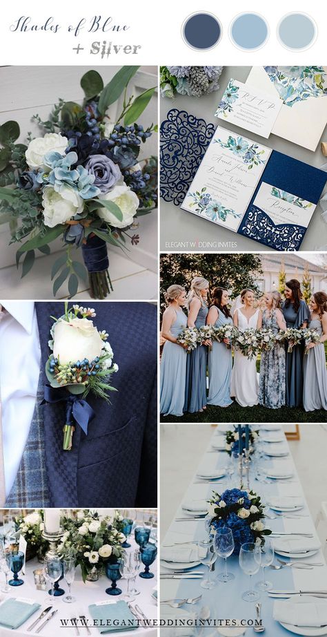 something blue and grey spring and summer wedding colors Grey Wedding Theme, Wedding Color Schemes Blue, Navy Wedding Colors, Wedding Theme Color Schemes, Wedding Color Palettes, Blue And White Wedding, Light Blue Wedding, Spring Wedding Colors, Blue Themed Wedding