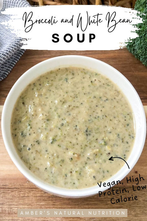 Broccoli and white bean soup in a white bowl. Vegan Protein Soup, Nourishing Soup, Vegan High Protein, Healthy Liver Diet, Protein Soups, Creamy Broccoli Soup, Cream Of Broccoli Soup, Creamy Broccoli, Healthy Soups