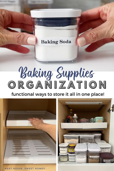 Organized Baking Cabinet, Baking Cupboard Ideas, Extract Organization, Pantry Organization Baking Supplies, Kitchen Ingredient Storage, How To Organize My Baking Supplies, Kitchen Baking Storage, Baking Cabinet Organization Ideas, Organize Baking Ingredients