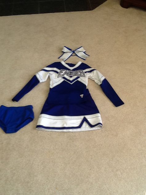 My cheer uniform for school. Long Sleeve Cheer Uniforms, Modest Cheerleading Uniforms, Blue Cheer Uniforms, Varsity Cheer Uniforms, Uniform For School, Cheerleading Dress, Varsity Cheerleading, Cheer Practice Outfits, Cheer Aesthetic