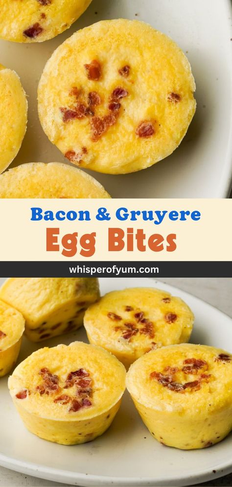 Bacon and gruyere egg bites on a plate. Egg Bites In The Oven, Make Egg Bites, Starbucks Sous Vide Egg Bites, Starbucks Egg Bites Recipe, Sous Vide Egg Bites, Starbucks Sous Vide Eggs, Oven Baked Eggs, Eggs In Oven, Sous Vide Egg