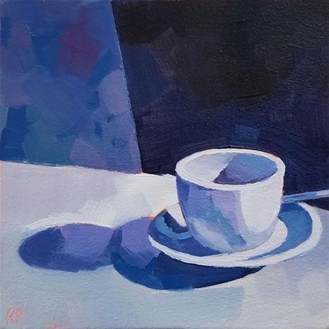 Monochromatic Art Painting, Rachel Petruccillo, Coffee Cup Painting, Monochromatic Drawing, Every Day Objects, Monochromatic Illustration, Monochromatic Artwork, Cup Painting, Value Drawing