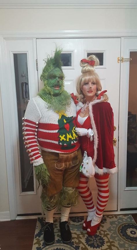 Grinch and Cindy Lou Who costume for couples Diy Grinch Costume, Grinch And Cindy Lou, Christmas Character Costumes, Whoville Costumes, Christmas Costumes Diy, Cindy Lou Who Costume, Grinch Costume, Grinch Halloween, Diy Grinch