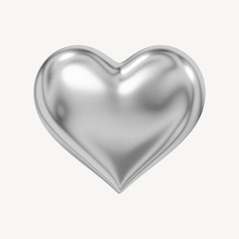 Metallic silver heart, 3D illustration | premium image by rawpixel.com / Sakarin Sukmanatham Broken Hearts Club, Heart 3d, Graphic Design Assets, Canvas Learning, Baby Pink Aesthetic, Heart Illustration, Cute Pastel Wallpaper, 3d Heart, Silver Chrome