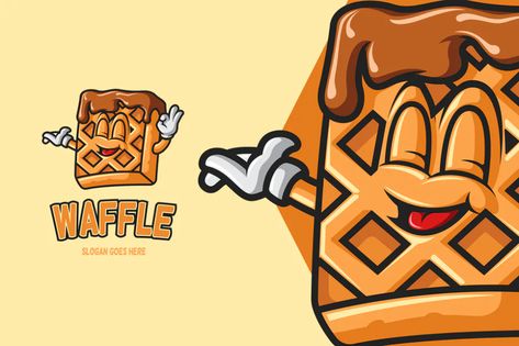 Waffle - Mascot Logo by aqrstudio on Envato Elements Waffle Logo Design, Waffles Logo, Waffle Graphic, Waffle Logo, Egg Waffles, Food Mascot, Waffle Pops, Waffle Shop, Crispy Waffle