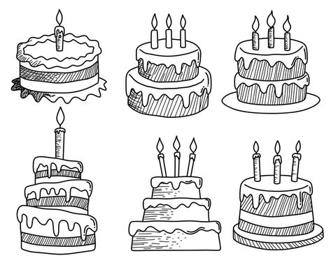 Birthday Doodles Cute, Birthday Cake Doodle Drawing, Doodle Cake Design, Cake Doodle Drawing, Birthday Cake Drawing Simple, Birthday Cake Doodle, Candle Doodle, Cake Doodle, Birthday Doodles