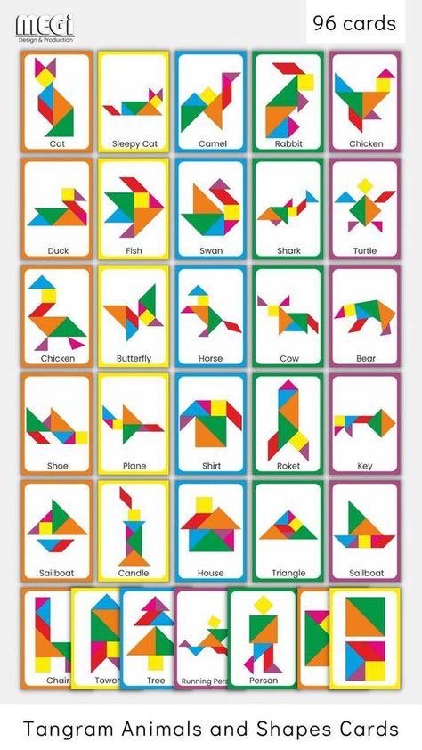 This fun Tangram Animals and Shapes Cards are instant download. Include: 30 Easy Tangram Animal and Shapes Cards 30 Medium Tangram Animal and Shapes Cards 30 Hard Tangram Animal and Shapes Cards 6 Tangram Square Cards Tangram Pattern for Free SIZES Cards 3.5x5 inc (8.9x12.7cm) Tangram 6x6 inc (15.2x15.2cm) ZIP include 26 High quality PDF File - A4 8 For Easy Tangram Cards 8 For Medium Tangram Cards 8 For Hard Tangram Cards 2 For Tangram Shapes Tangrams Printables Free, Tangram Animals, Tangram Printable, Tangram Shapes, Tangram Activities, Tangram Patterns, Puzzle Printable, Puzzle Cards, Cognitive Activities