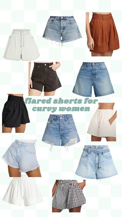 Flared shorts or wide leg shorts are so much more flattering for curvy women with thicker thighs! #curvystyle #thickthighs #flatteringshorts Flared Shorts Outfit, Shorts That Make You Look Thick, Flare Shorts, Summer Outfits For Thick Thighs, Thick Thigh Summer Outfits, Best Shorts For Thick Thighs, Flared Shorts, Wide Leg Shorts Outfit, Shorts For Curvy Women