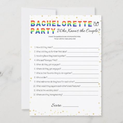 Lesbian Bachelorette Party Ideas, Lesbian Bachelorette Party, Lesbian Bachelorette, Game Couple, Couple Game, Bachelorette Party Game, I Loved You First, Invitation Party, Bachelorette Invitations