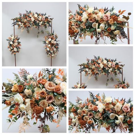 Pergola Flowers, Fall Wedding Orange, Archway Flowers, Faux Flowers Wedding, Arch Arrangement, Wedding Bridesmaid Bouquets, Fall Wedding Bridesmaids, Wedding Orange, Wedding Color Pallet