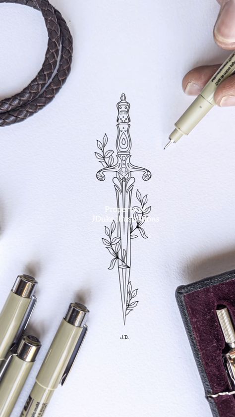 Book Inspired Tattoos, Blade Tattoo, Bookish Tattoos, Cross Tattoos For Women, Flame Tattoos, Clever Tattoos, Fantasy Tattoos, Fire Tattoo, Dagger Tattoo