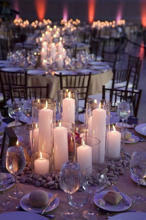 Unique and romantic wedding centerpiece idea photo via Robertson Affordable Wedding Centerpieces, Romantic Wedding Centerpieces, Candle Lit Wedding, Rustic Wedding Decorations, Idea Photo, Romantic Candles, Bright Wedding, Candle Centerpieces, Wedding Centerpiece