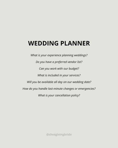 a list of essential q’s to ask your wedding vendors before booking ☑️ — • • • • 💍 Want more wedding tips? Follow @shesgivingbride Follow @shesgivingbride Follow @shesgivingbride #wedding #weddinginspiration #weddingdetails #weddingphotography #weddingplanning #bridalbeauty #2024bride #2025bride Wedding Planner Career, Marriage Decoration, Bridal Beauty, Wedding Tips, Wedding Vendors, Wedding Details, Wedding Planner, Our Wedding, Wedding Planning