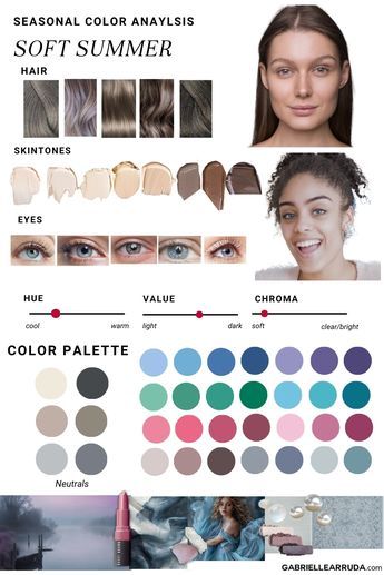 12 seasonal color palettes and how to determine your season including soft summer guide Summer Color Season Palette, Summer Complexion Color Palette, Best Soft Summer Hair Color, Soft Summer Season Color Palette, Soft Summer Sunglasses, Shaded Soft Summer Color Palette, Makeup For Soft Summer, Soft Summer Color Palette Hair, Soft Summer Red