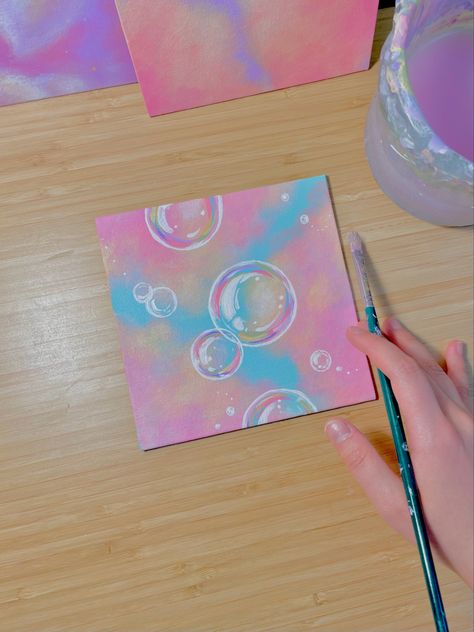 Canvas Bubble Painting, Painted Bubbles Acrylic, Bubble Canvas Painting, Painting Of Bubbles, Bubbles Acrylic Painting, Gouache Bubbles, Oil Pastel Bubbles, How To Paint Bubbles Acrylic, Acrylic Bubble Painting