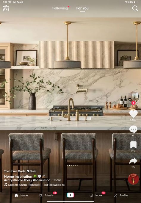 Island Shapes Kitchen Layout, Range Hood Paneling, Contemporary Spanish Kitchen, Farmhouse Kitchen Bar Ideas, Tiled Hood Kitchen, Range Hood Slanted Ceiling, Katie Hodges Kitchen, Kitchen Against One Wall, California Farmhouse Kitchen