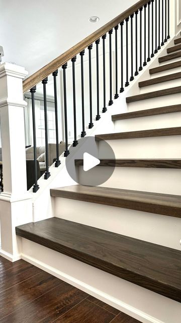 Wood On Stairs, Stairs To The Basement, Stair Baseboard Trim, Revamp Staircase, Stairs Before And After, Stair Steps Ideas, Indoor Steps Ideas Stairs, Wood Steps Indoor, Entry Way Ideas With Stairs