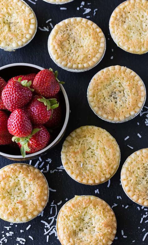 These Strawberry Coconut Tarts are sweet and super simple to make. This old-fashioned recipe has stood the test of time for good reasons. Strawberry Jam Tarts, Coconut Tart Recipe, Frozen Tart Shells, Easy Jam, Coconut Tart, Coconut Muffins, Jam Tarts, Coconut Pie, Lemon Tart