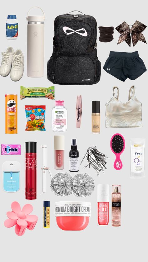 #cheer bag#￼ Cheer Bag Aesthetic, What To Put In Your Cheer Bag For Practice, What To Have In Your Cheer Bag, What To Put In Cheer Bag, What To Keep In Your Cheer Bag, What’s In My Cheer Bag, What To Put In Your Cheer Bag, Cheer Bag Essentials, Cheer Essentials