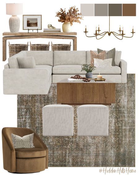 Sofa And 2 Accent Chairs, Living Room With Light Grey Sectional, Long Living Room With Sectional, Grey Blue And Rust Living Room, Gray And Brown Family Room, Stone Sectional Living Room, Greys Browns Living Room, Neutral Living Room Leather Couch, Gray Sofa Neutral Living Room