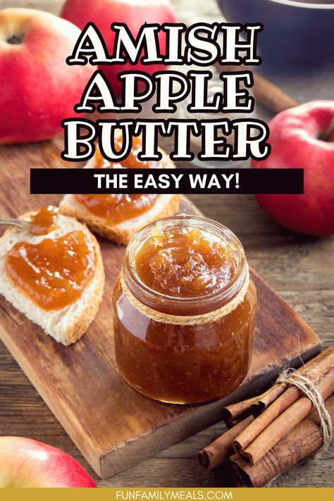 This simple Amish apple butter recipe makes the perfect autumn treat. Learn how to make it on the stove top or in the crock pot! Easy Apple Butter Recipe Crock Pots, Crock Pot Apple Butter Recipe, Apple Butter Stove Top, Apple Butter Recipe Stove Top, Apple Canning Ideas, Stove Top Apple Butter, Canning Apples Recipes, Amish Apple Butter Recipe, Fun Family Meals