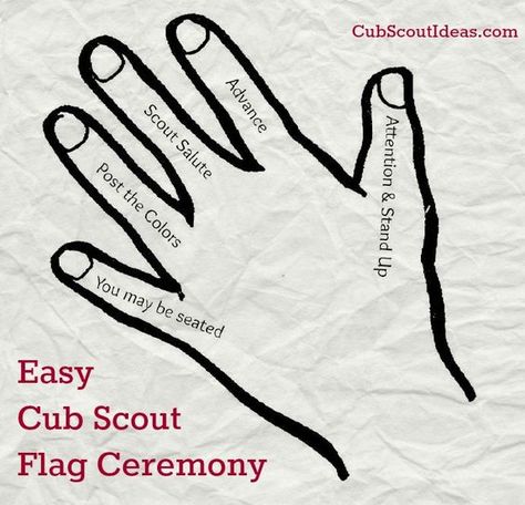 Are you looking for a Cub Scout flag ceremony that will be easy for the Scouts to remember? Check out this Five Finger Flag Ceremony--perfect for the boys! Cub Scout Flag Ceremony, Lion Scouts, Scout Salute, Flag Ceremony, Cub Scouts Wolf, Cub Scouts Bear, Tiger Scouts, Cub Scouts Tiger, Cub Scout Crafts