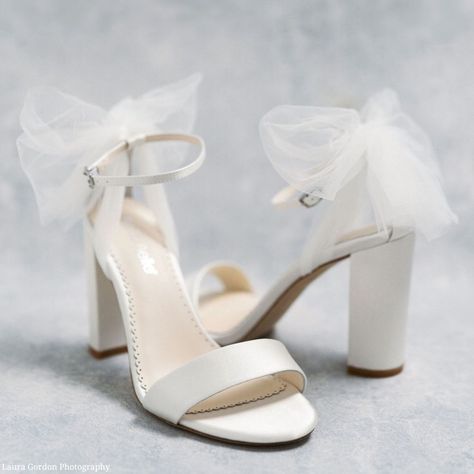 Open Toe Ankle Strap Tulle Bow Block Heels | Bella Belle Wedding Shoes Bride Bows, Wedding Heels Ribbon, Bridal Shoes Open Toe, Tulle Bow Heels, Bow Heels White, Modern Wedding Heels, Wedding Shoes With Bows, Open Toe Wedding Heels, Wedding Heels With Bow