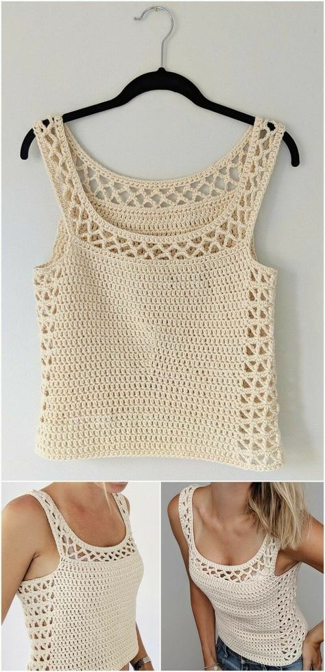 Worsted Crochet Patterns, Easy Crochet Tops Free Patterns, Crochet Tanktops, Geek Crochet, Crocheted Tops, Crochet Vests, Shirt Crochet, Crochet Edgings, Crochet Tank Tops